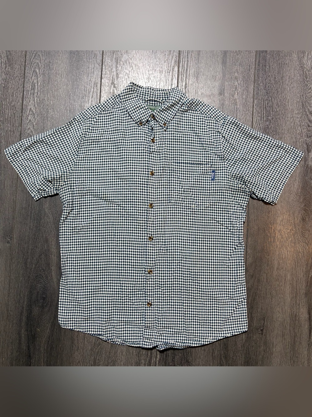 Woolrich Woolen Mills Green/White Gingham SS Button Down Shirt Men’s Large